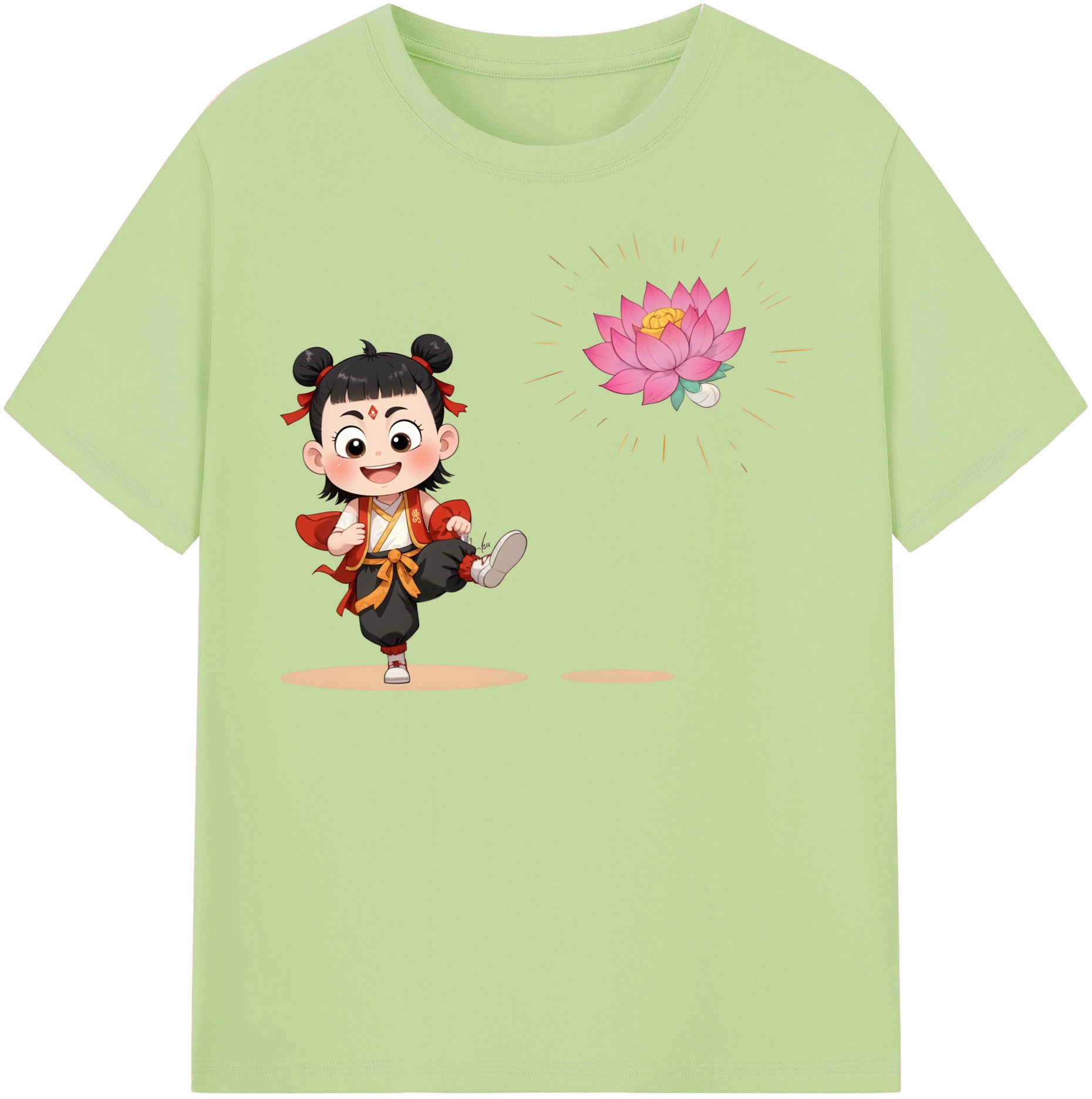 （画像用） Ne Zha 2 ナタ 魔童の大暴れ 綿100％半袖Tシャツ（フロントプリント）
